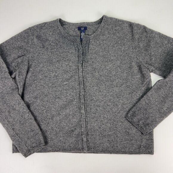 Gap Cardigan Sweater Women’s L Lambswool Blend Heather Gray Snap Beaded Cropped - Picture 3 of 15